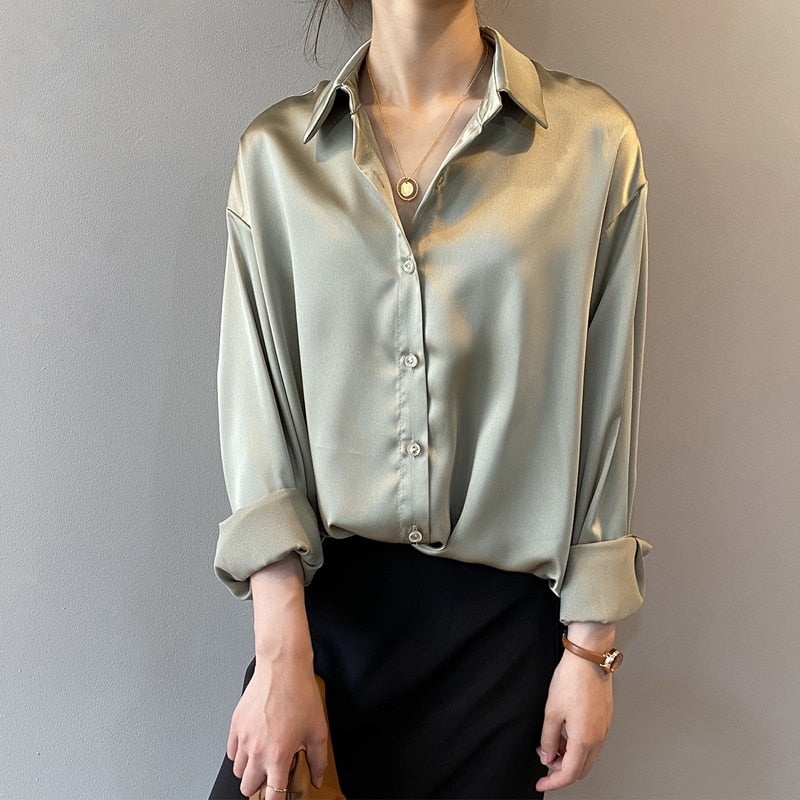 Chic Satin  Button Up