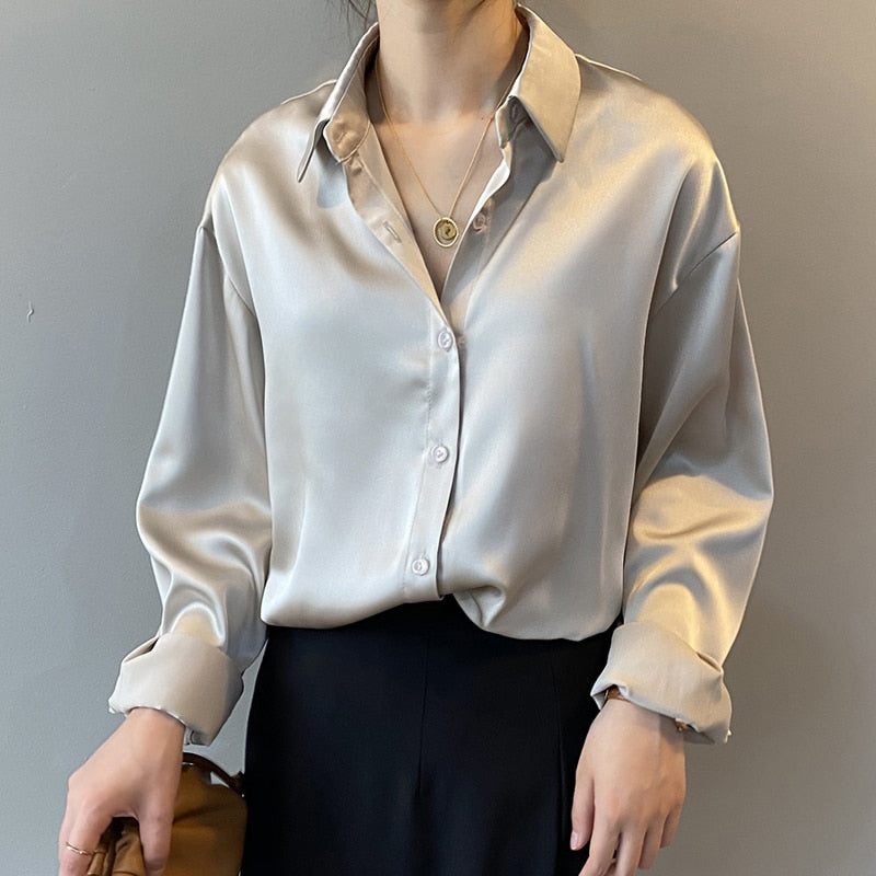 Chic Satin  Button Up